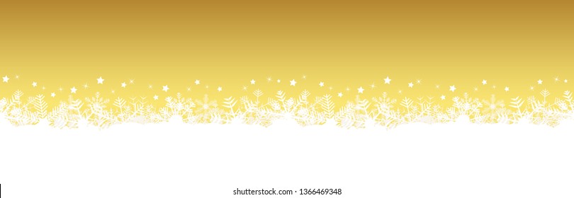 white snow flakes on bottom side and gold colored christmas background