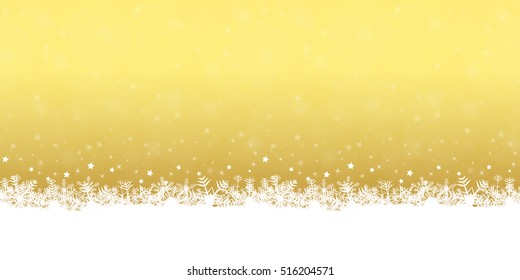 white snow flakes on bottom side and golden colored background