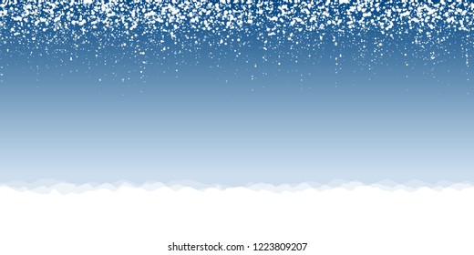 white snow flakes on top side and blue colored christmas background