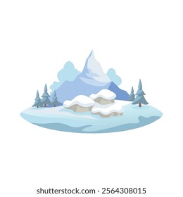 White snow landscape isolated flat vector illustration on white background.
