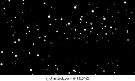 White snow on black background. Winter abstract texture with falling silver snow. Splash spray dust design for Christmas card, Happy New Year pattern. Confetti border template Vector illustration