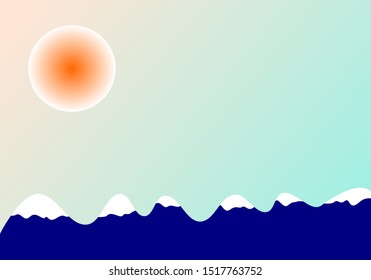 white snow on blue mountain with sun and blue sky background