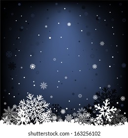 The white snow on the dark blue mesh background, winter theme. No transparent objects