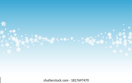 White Snow Panoramic Vector Blue Background. Christmas Snowfall Pattern. Gray New Texture. Light Snowflake Design.