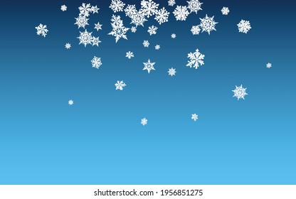 Fondo Azul del Vector Panorámico de Nieve Blanca. Fantasía Ilustración De Snowflake. Tarjeta de vacaciones de plata. El telón de fondo de las nevadas del cielo.