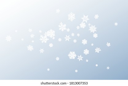 White Snow Panoramic Vector Gray Background. Abstract Snowfall Banner. Silver Fantasy Pattern. Sky Snowflake Design.