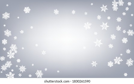 Fondo Gris del Vector Panorámico de Nieve Blanca. Tarjeta de copo de nieve ligero. Navidad plateada Transparente. fondo mágico de nieve.