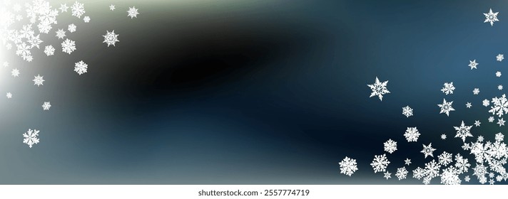 White Snow Panoramic Vector Gray Background. Holiday Snowfall Holiday. Gray Falling Card. New Snowflake Illustration.