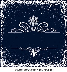 The white snow and swirly pattern on the dark background with text area
