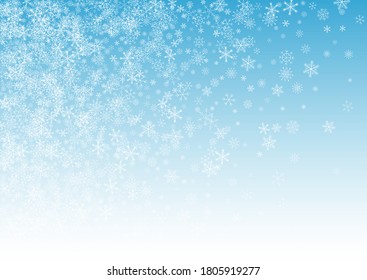 White Snow Vector Blue Background. Abstract Snowfall Design. Silver Falling Illustration. Fantasy Snowflake Transparent.