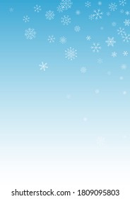 White Snow Vector Blue Background. Christmas Snowflake Card. Silver New Transparent. magic Snowfall Design.