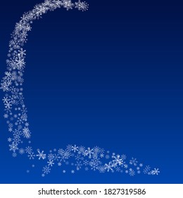 White Snow Vector Blue Background. Sky Snowflake Pattern. Silver Falling Illustration. Holiday Snowfall Holiday.