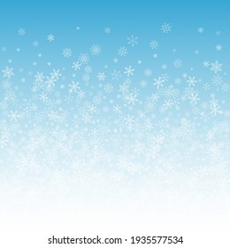 White Snow Vector Blue Background. Sky Snowflake Wallpaper. Gray Christmas Card. Xmas Snowfall Design.