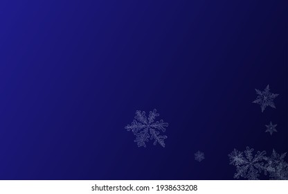 White Snow Vector Blue Background. Fantasy Snowfall Card. Silver Light Backdrop. Christmas Snowflake Wallpaper.