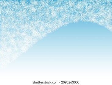 White Snow Vector Blue Background. Winter Snowfall Wallpaper. Gray magic Design. Christmas Snowflake Banner.