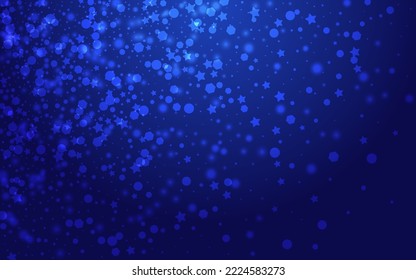 Fondo azul del vector de nieve blanca. Un fondo de confetti que cae a raudales. Ilustración de puntos mágicos. Invitación mínima a la tormenta de nieve.