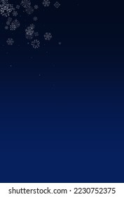 Fondo azul del vector de nieve blanca. patrón mágico de copo de nieve. Textura de vacaciones plateadas. Tarjeta de nieve de Navidad.