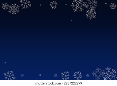White Snow Vector Blue Background. Abstract Snowfall Wallpaper. Gray Xmas Transparent. Light Snowflake Illustration.