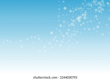 White Snow Vector Blue Background. magic Silver Snowflake Holiday. Snowfall Falling Backdrop.