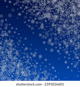 White Snow Vector Blue Background. Abstract Snowflake Holiday. Gray Christmas Design. Winter Snowfall Wallpaper.