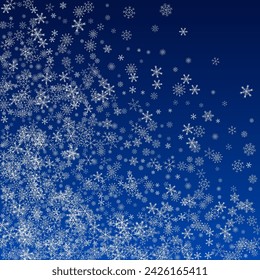White Snow Vector Blue Background. Winter Snowflake Texture. Gray Falling Design. Light Snowfall Holiday.