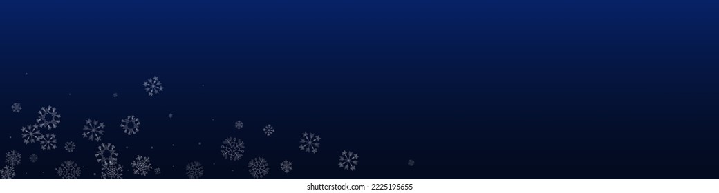 White Snow Vector Blue Panoramic Background. Christmas Snowfall Banner. Silver Holiday Holiday. Xmas Snowflake Wallpaper.