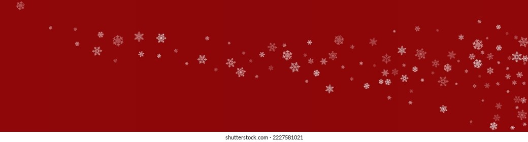 White Snow Vector Burgundy Panoramic Background. magic Silver Snowflake Wallpaper. Snowfall Christmas Illustration.