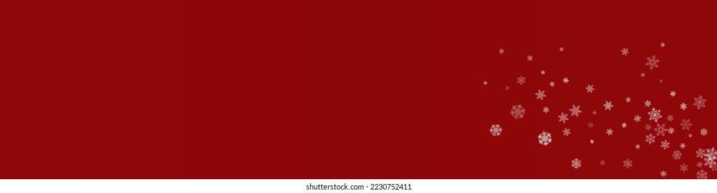 White Snow Vector Burgundy Panoramic Background. Xmas Silver Snowflake Backdrop. Snowfall Fantasy Wallpaper.