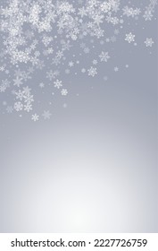 White Snow Vector Gray Background. Falling Gray Snowflake Design. Snowfall Light Card.