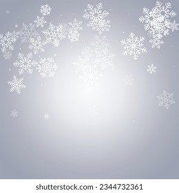 White Snow Vector Gray Background. Christmas Silver Snowfall Texture. Snowflake Light Pattern.