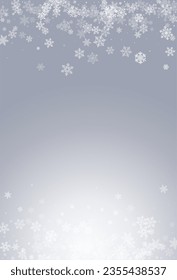 White Snow Vector Gray Background. Sky Gray Snowfall Wallpaper. Snowflake Fantasy Card.