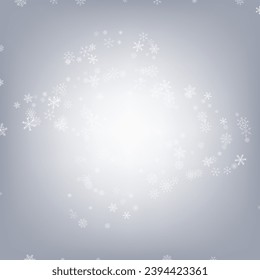 White Snow Vector Gray Background. Holiday Snowflake Banner. Silver Xmas Illustration. Abstract Snowfall Wallpaper.