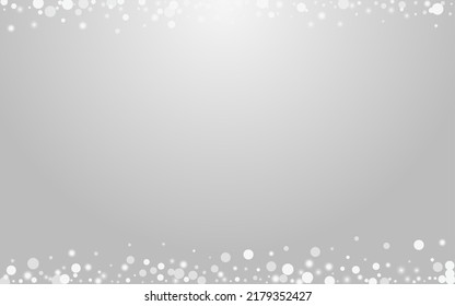 White Snow Vector Grey Background. Silver Festive Snowstorm Illustration. Magic Dots Invitation. Chrismas Snowfall Backdrop.
