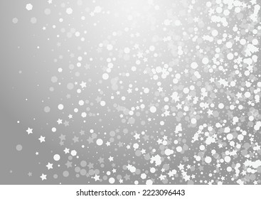 White Snow Vector Grey Background. Grey Glitter Stars Invitation. Chrismas Dots Wallpaper. Magic Snowfall Banner.