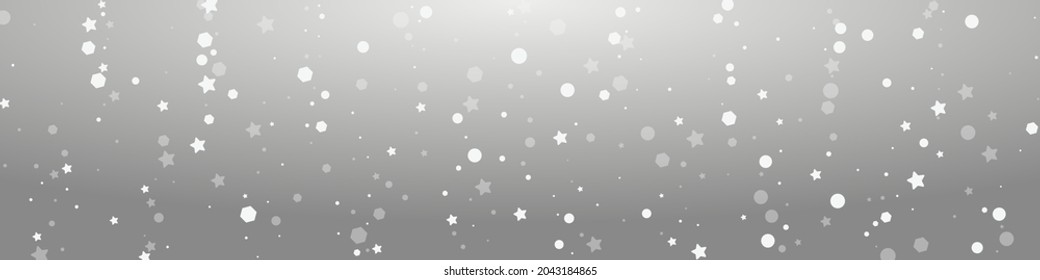 White Snow Vector Grey Panoramic Background. Overlay Minimal Stars Card. Winter Snowfall Pattern. Xmas Confetti Invitation.