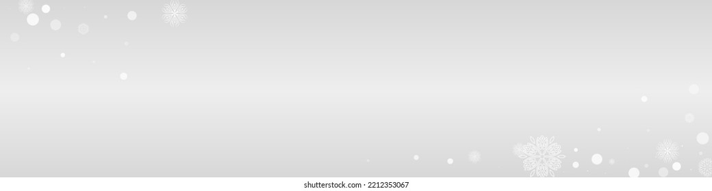 Fondo Panorámico Gris Vector de Nieve Blanca. pancarta de la nieve mágica. Fondo gris claro. Tarjeta de copo de nieve de Navidad.