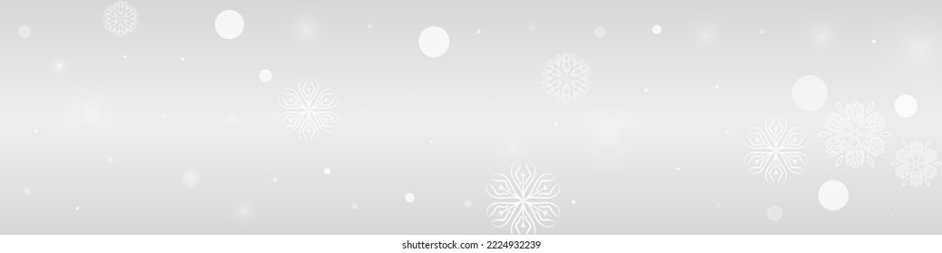 White Snow Vector Grey Panoramic Background. Sky Snowflake Pattern. Gray magic Illustration. Fantasy Snowfall Texture.
