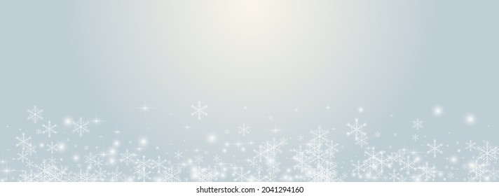White Snow Vector Panoramic Transparent Background. Silver Magic Flake Pattern. Shine Snowfall Wallpaper. Xmas Confetti Invitation.