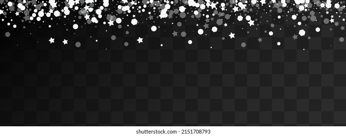 White Snow Vector Panoramic Transparent Background. Overlay Winter Dots Backdrop. Christmas Confetti Banner. Magic Snowflake Invitation.