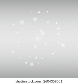 White Snow Vector Silver Background. Falling Blizzard Card. Light Abstract Texture. Fantasy Snowfall Pattern.