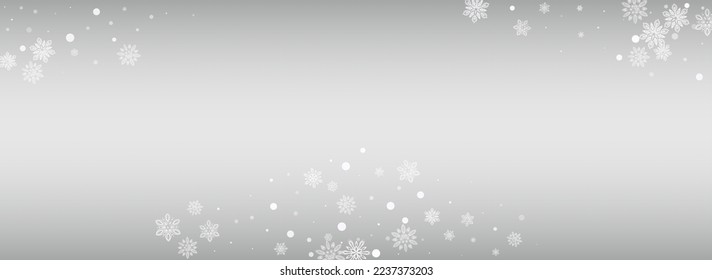 White Snow Vector Silver Panoramic Background. Sky Snowfall Holiday. Winter Xmas Card. Abstract Blizzard Texture.