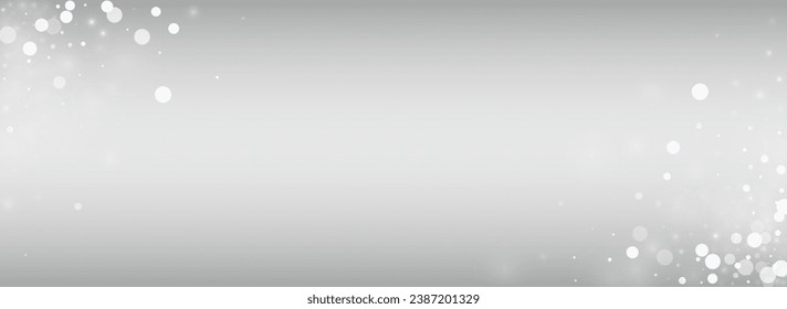 White Snow Vector Silver Panoramic Background. Falling Snowfall Card. Gray Xmas Backdrop. Abstract Snowflake Wallpaper.