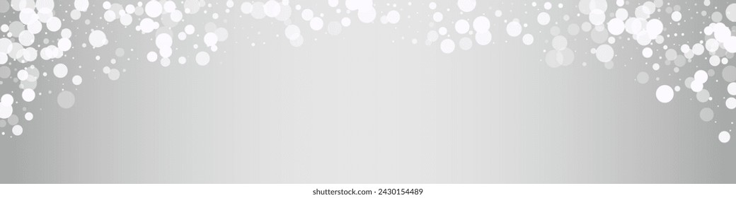 White Snow Vector Silver Panoramic Background. Holiday Snowfall Banner. Gray Falling Pattern. New Blizzard Backdrop.