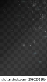 White Snow Vector Transparent Background. Sky Snowfall Card. Silver Light Design. New Snowflake Banner.