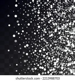 White Snow Vector Transparent Background. Light Snowflake Texture. Gray Winter Holiday. Sky Snowfall Pattern.