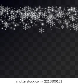 White Snow Vector Transparent Background. Sky Snowfall Card. Silver Light Wallpaper. Fantasy Snowflake Holiday.