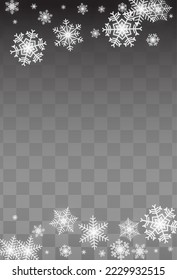 White Snow Vector Transparent Background. New Silver Snowfall Banner. Snowflake Xmas Texture.