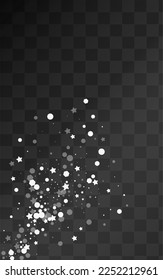White Snow Vector Transparent Background. Xmas Confetti Wallpaper. Silver Sky Banner. Abstract Snowflake Backdrop.