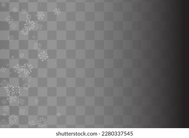 White Snow Vector Transparent Background. Fantasy Snowfall Backdrop. Gray Winter Texture. New Snowflake Card.