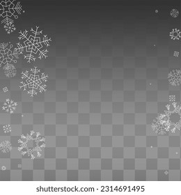 White Snow Vector Transparent Background. Abstract Snowflake Design. Silver Fantasy Illustration. Falling Snowfall Banner.